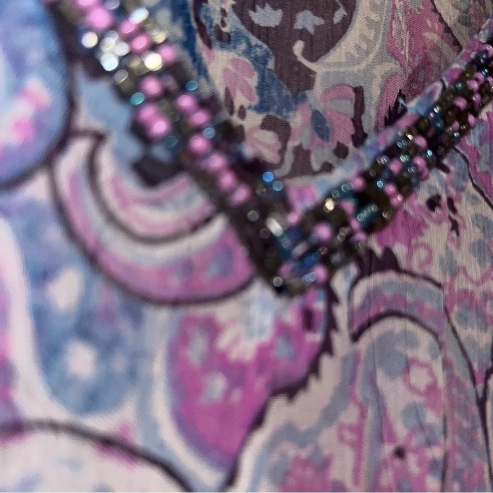 Calypso St. Barth 100% Silk Sheer Bead Boho Y2K Paisley Kimono Maxi Dress SZ 1 - Picture 8 of 15